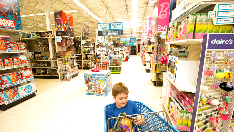 “Boys toys” to the left, “girls toys” to the right. We’re going down the middle.